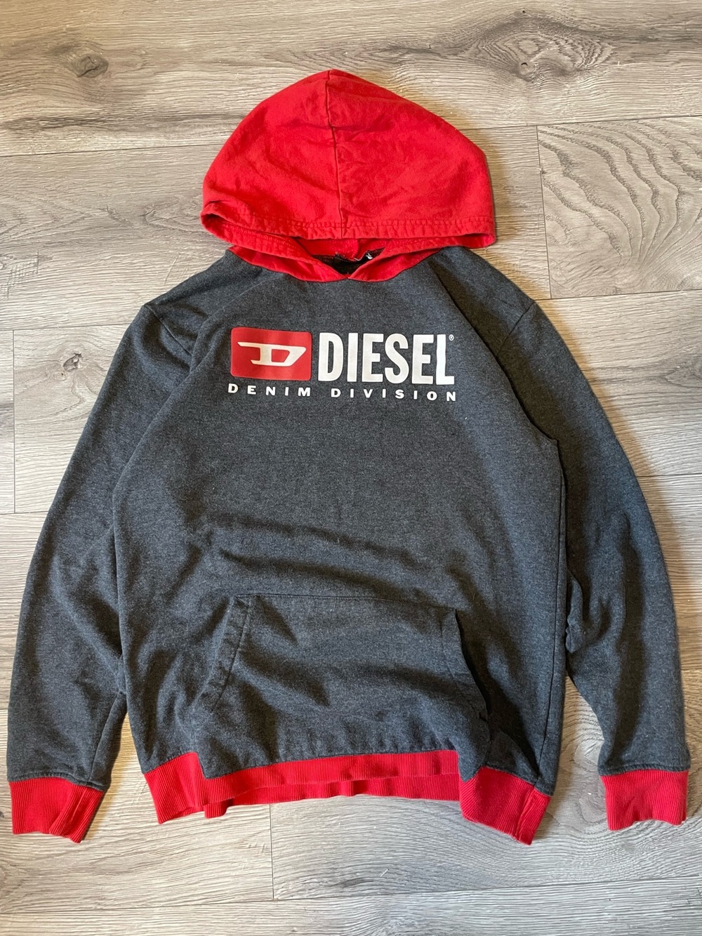 Diesel Charcoal Gray Hoodie with Red Hood & Accents